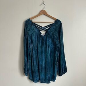 Soft Surroundings Boho Blue Watercolor Tie Dye Cross Top